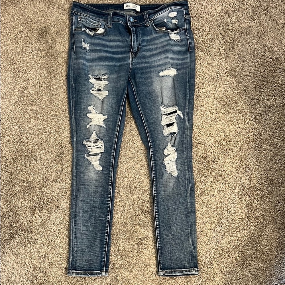 BKE Skinny Blue Jeans with Fashionable Distressing